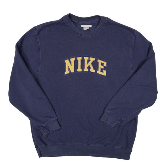 VTG Y2K NIKE Mens XL Navy Yellow Spellout Arch Logo Pullover Crewneck Sweatshirt - Picture 2 of 7